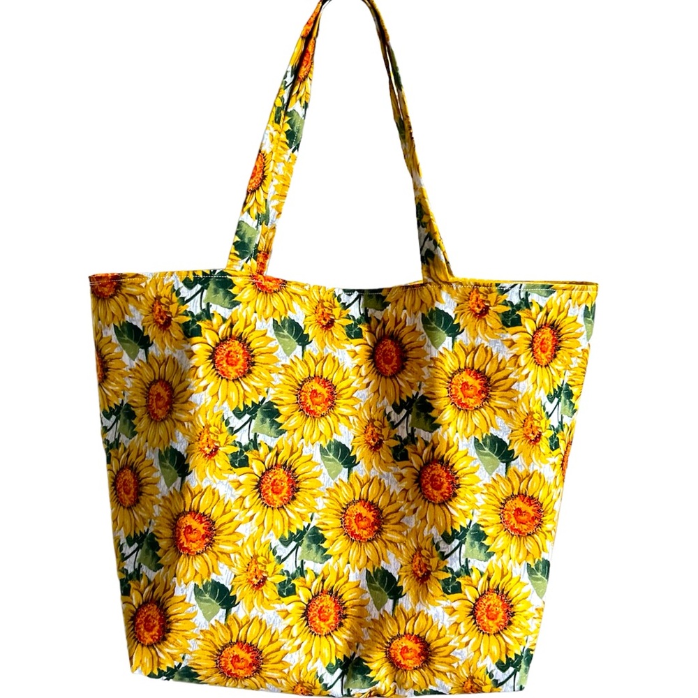 Handmade Tote Bag Colorful Sunflowers Cotton Fabric Carry All Shoulder Purse - Picture 8 of 11